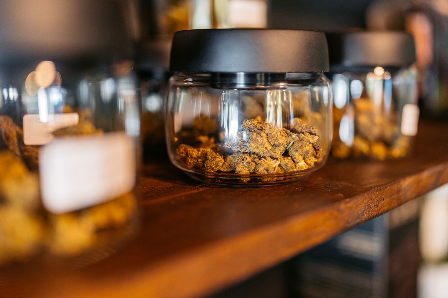 Cannabis buds in glass jar